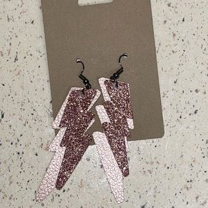 Faux leather pink and pink glitter lightning earrings